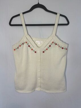 LC Lauren Conrad Cream Knit Embroidered Button-Front Cami sweater knit